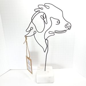 BREWSTER Free Form Black Wire Dog Profile White Mix Stone Base Sculpture NIB